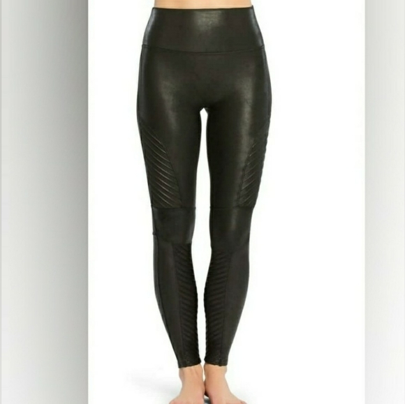spanx high rise faux leather moto leggings black - Picture 4 of 8